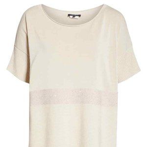 Lafayette 148 Cotton Crepe Yarn Sequin Stripe Top - Size L